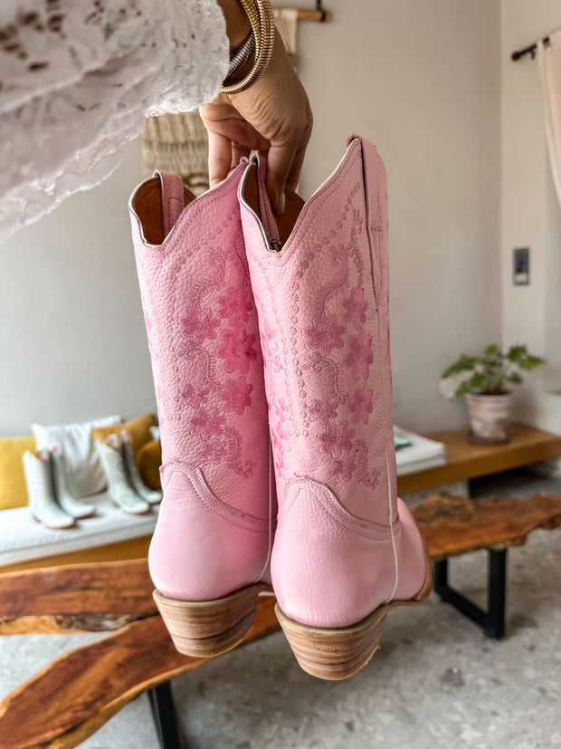 Texas Boots de Piel Rosa bordado en Flores