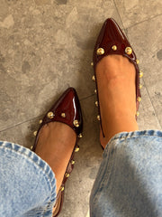 Mia Heels Perlas Oro Tacón mini Vino