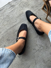 Mary Jane Suede Black Balerinas