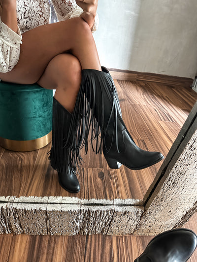 Texas Fringe Black Boots