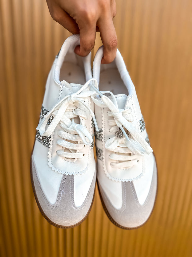 Sporty Glitter Sky Details White Sneakers