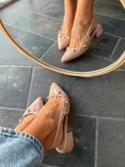 Mia Heels Perlas Oro Tacón mini Nude