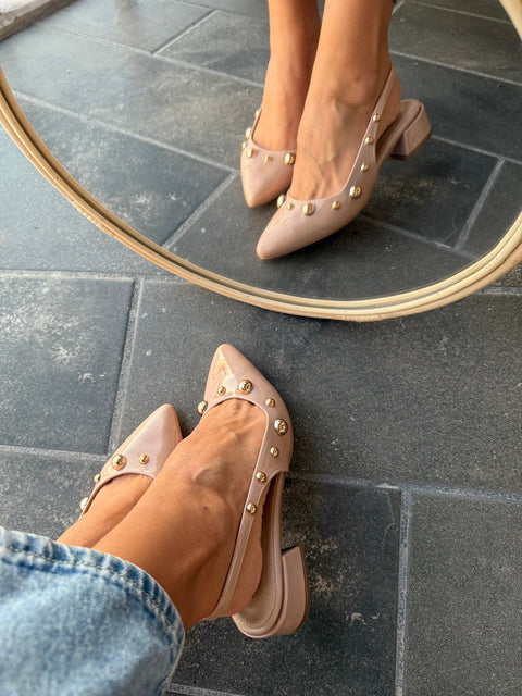 Mia Heels Perlas Oro Tacón mini Nude