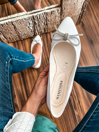 Paris Shiny Knot White Flats