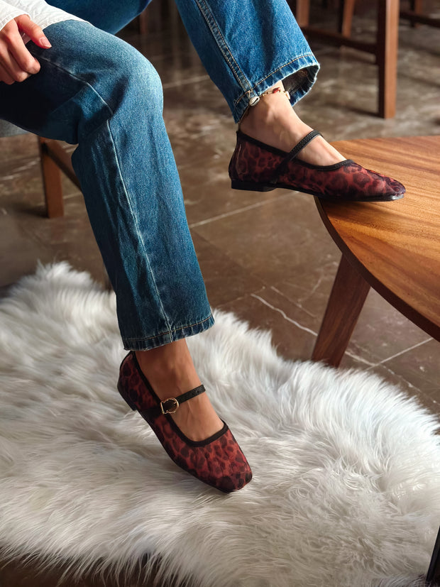 Mary Jane Leopard  Black Balerinas