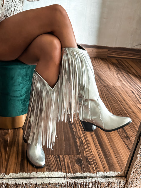 Texas Fringe Silver Boots