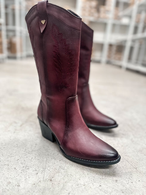 Borgoña Savage | Botas Cowboy Mujer con Tacón y Bordado Clásico