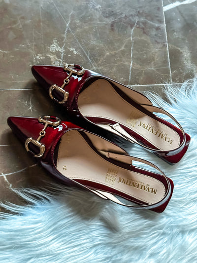 Gia Slingback Shiny Wine Flats