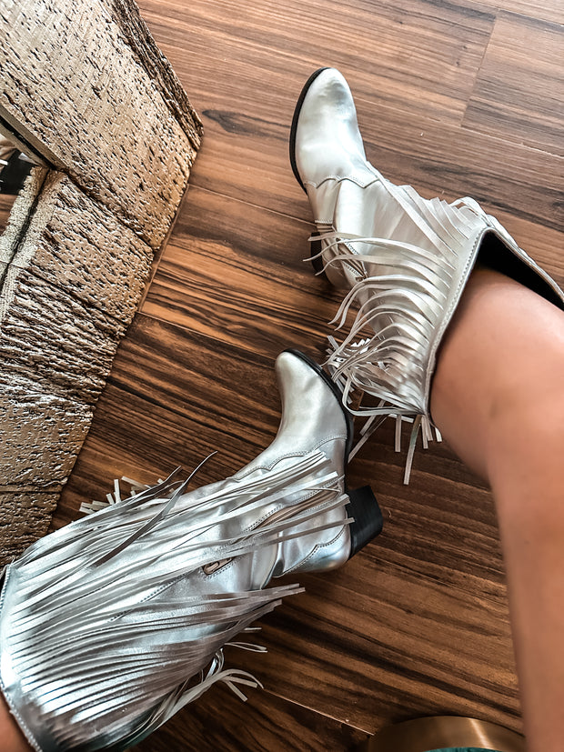 Texas Fringe Silver Boots