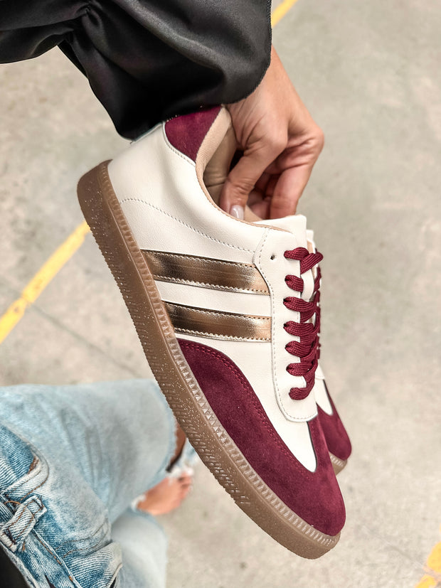 Sporty Burgundy Metallic Sneakers