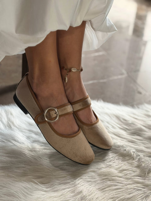 Baltimore Strap Beige Taupe Flats