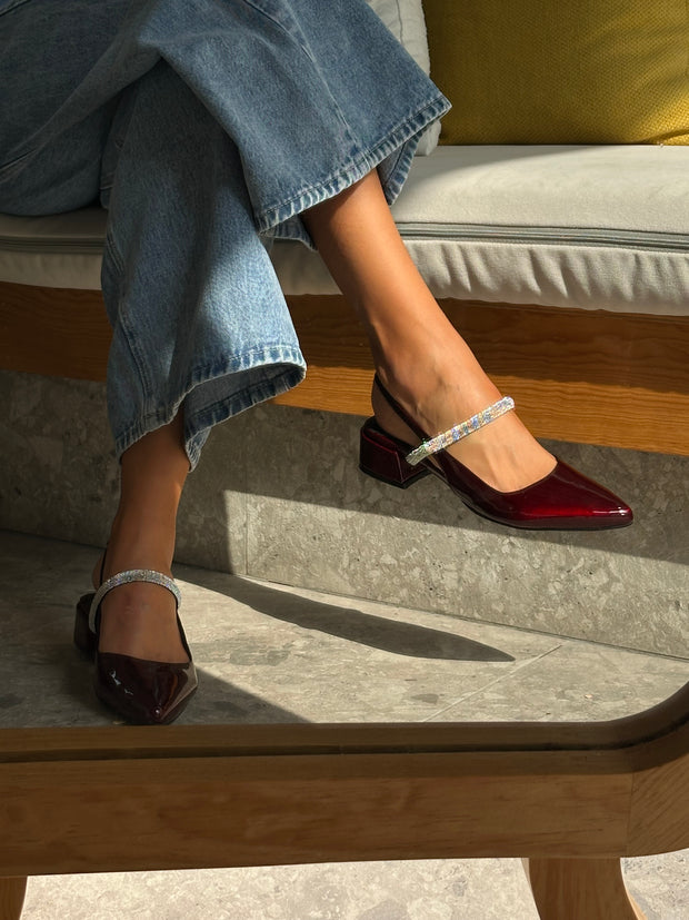 Mia Heels Tira Brillantes Tacón mini Vino