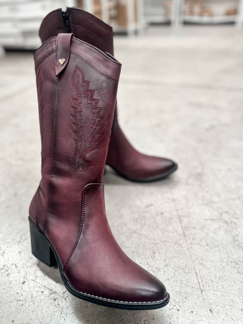Borgoña Savage | Botas Cowboy Mujer con Tacón y Bordado Clásico