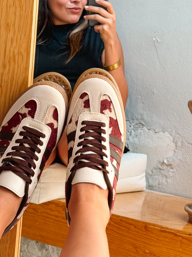 Burgundy Cow Sneakers Sporty