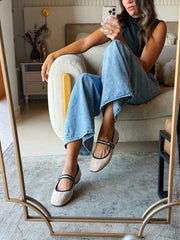 Mary Jane Cream & Black Balerinas