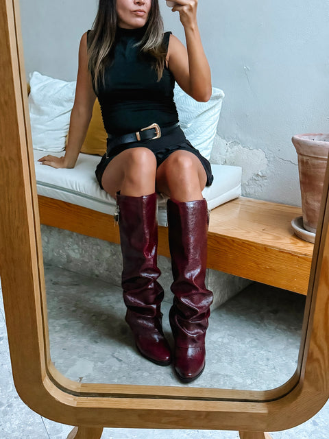 Slouchy Padlock Boots Vino
