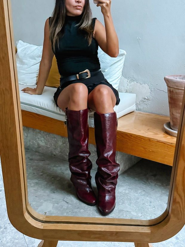 Slouchy Padlock Boots Vino
