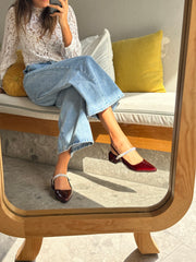Mia Heels Tira Brillantes Tacón mini Vino