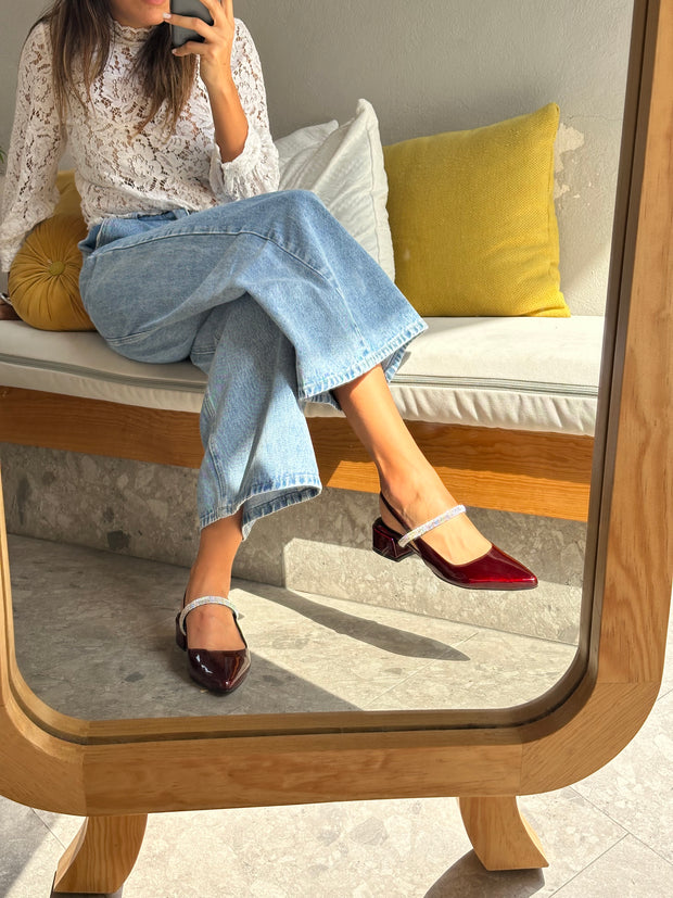 Mia Heels Tira Brillantes Tacón mini Vino