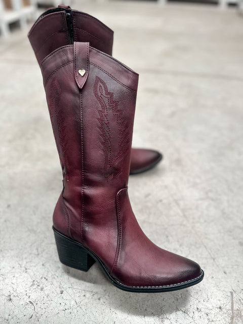 Borgoña Savage | Botas Cowboy Mujer con Tacón y Bordado Clásico