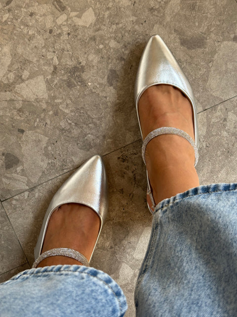 Mia Heels Tira Brillantes Tacón mini Plata