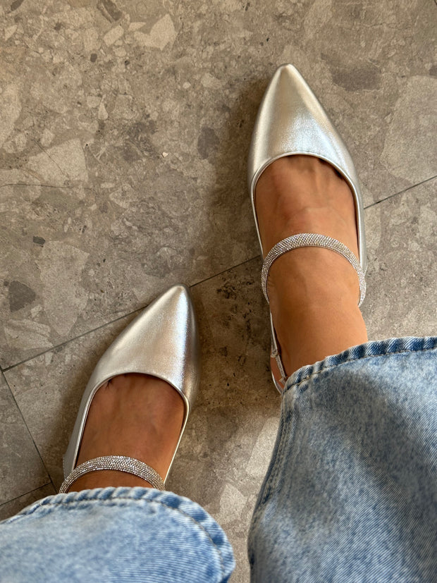 Mia Heels Tira Brillantes Tacón mini Plata