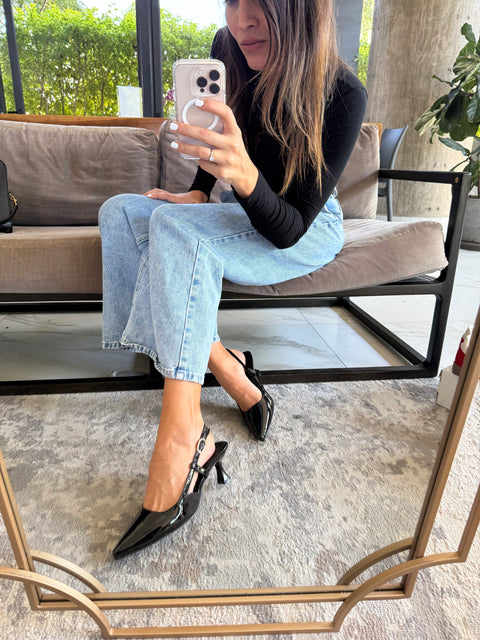 Slingback Black Charol Heels
