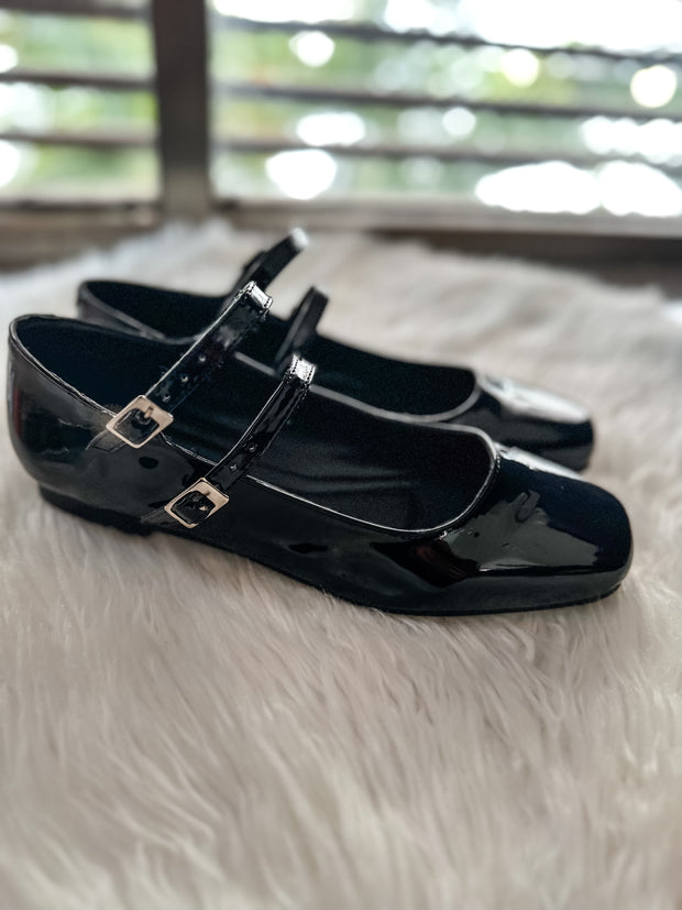 Alexandra Shiny Black Flats