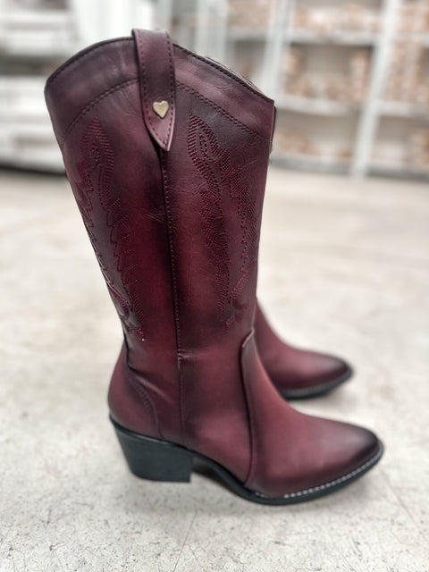 Borgoña Savage | Botas Cowboy Mujer con Tacón y Bordado Clásico