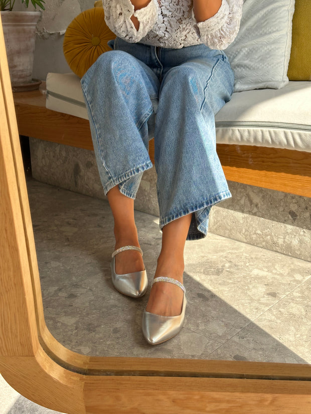 Mia Heels Tira Brillantes Tacón mini Plata