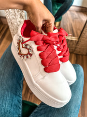 Shiny Heart Red Sneakers