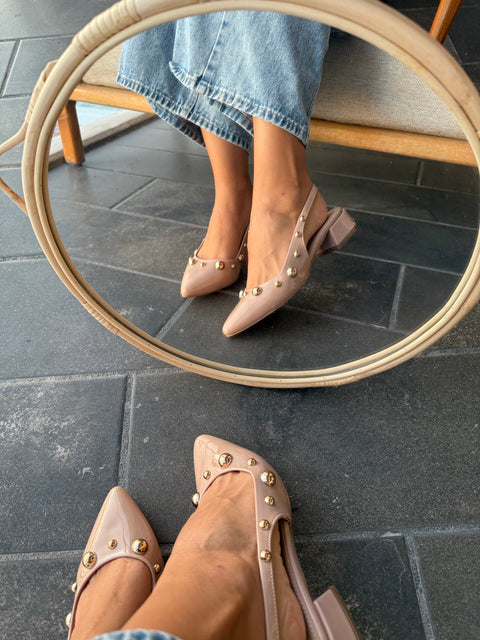 Mia Heels Perlas Oro Tacón mini Nude