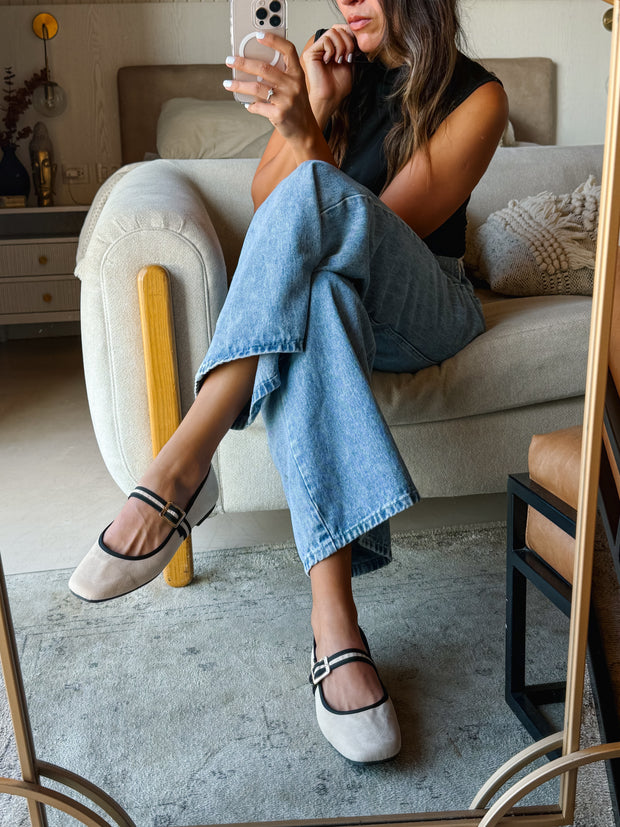 Mary Jane Cream & Black Balerinas