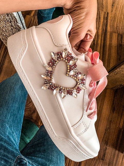 Shiny Heart Pink Sneakers