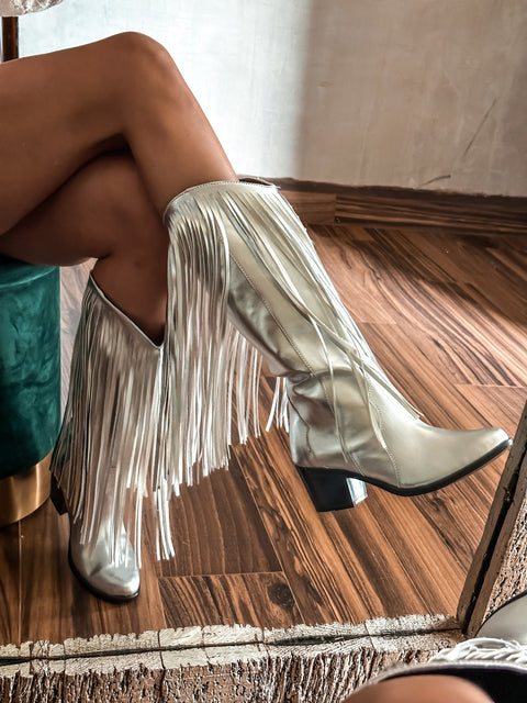 Texas Fringe Silver Boots