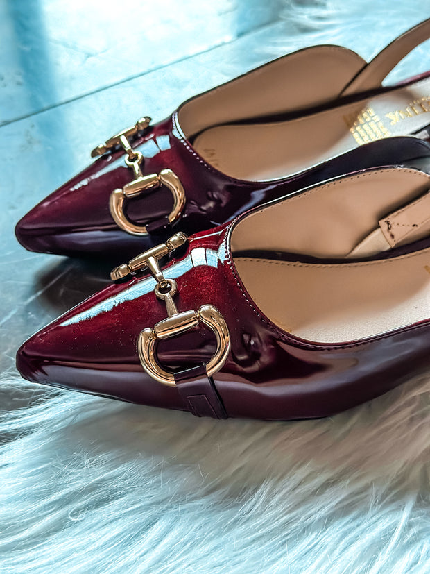 Gia Slingback Shiny Wine Flats