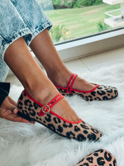 Mary Jane Leopard Red Balerinas