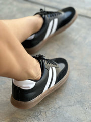 Sporty White Stripes Black Sneakers