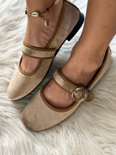 Baltimore Strap Beige Taupe Flats