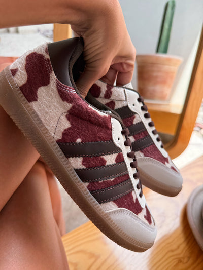 Burgundy Cow Sneakers Sporty