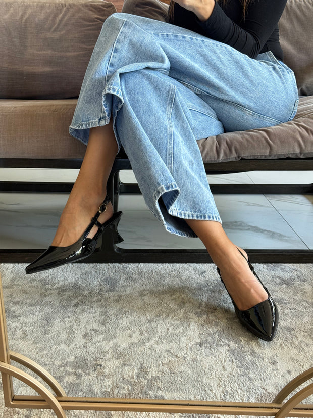 Slingback Black Charol Heels