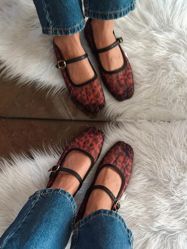Mary Jane Leopard  Black Balerinas