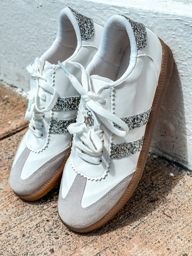 Sporty Glitter Sky Details White Sneakers