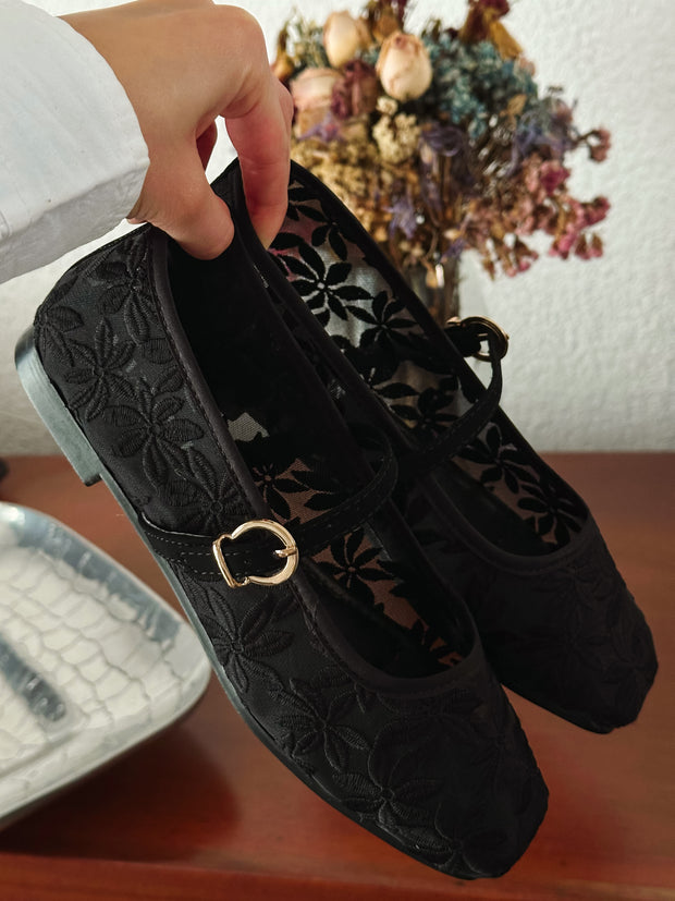 Mary Jane Flores Black Balerinas