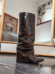 Slouchy Padlock Boots Chocolate