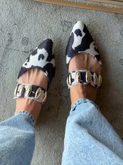 Dakota Cow Print Mules