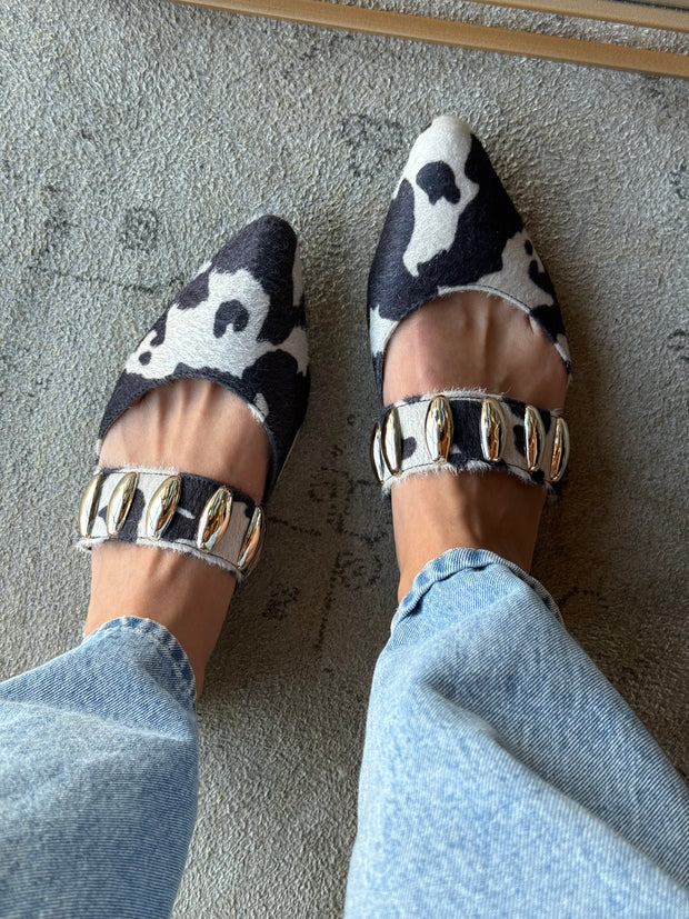Dakota Cow Print Mules