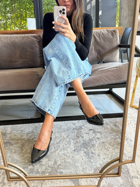 Slingback Black Charol Heels