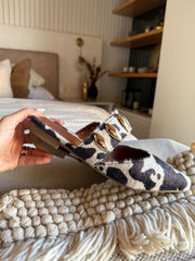 Dakota Cow Print Mules