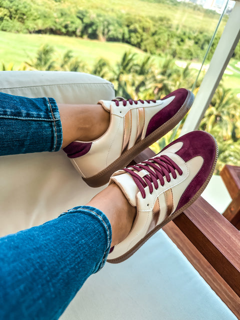 Sporty Burgundy Metallic Sneakers